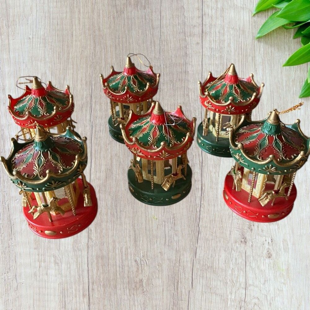 VTG 1990s Plastic Carousel Christmas Ornaments Set of 6 plus